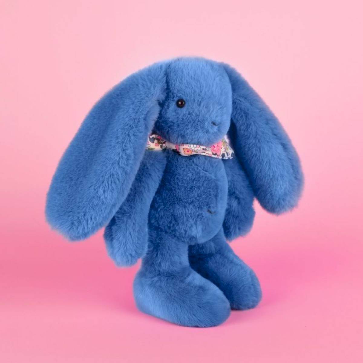 Peluche Lapin Fleurette Bleu 25cm