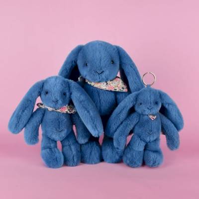 Peluche Lapin Fleurette Bleu 25cm