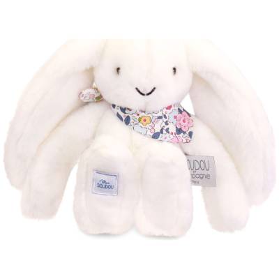 Peluche Lapin Fleurette Blanc 25cm