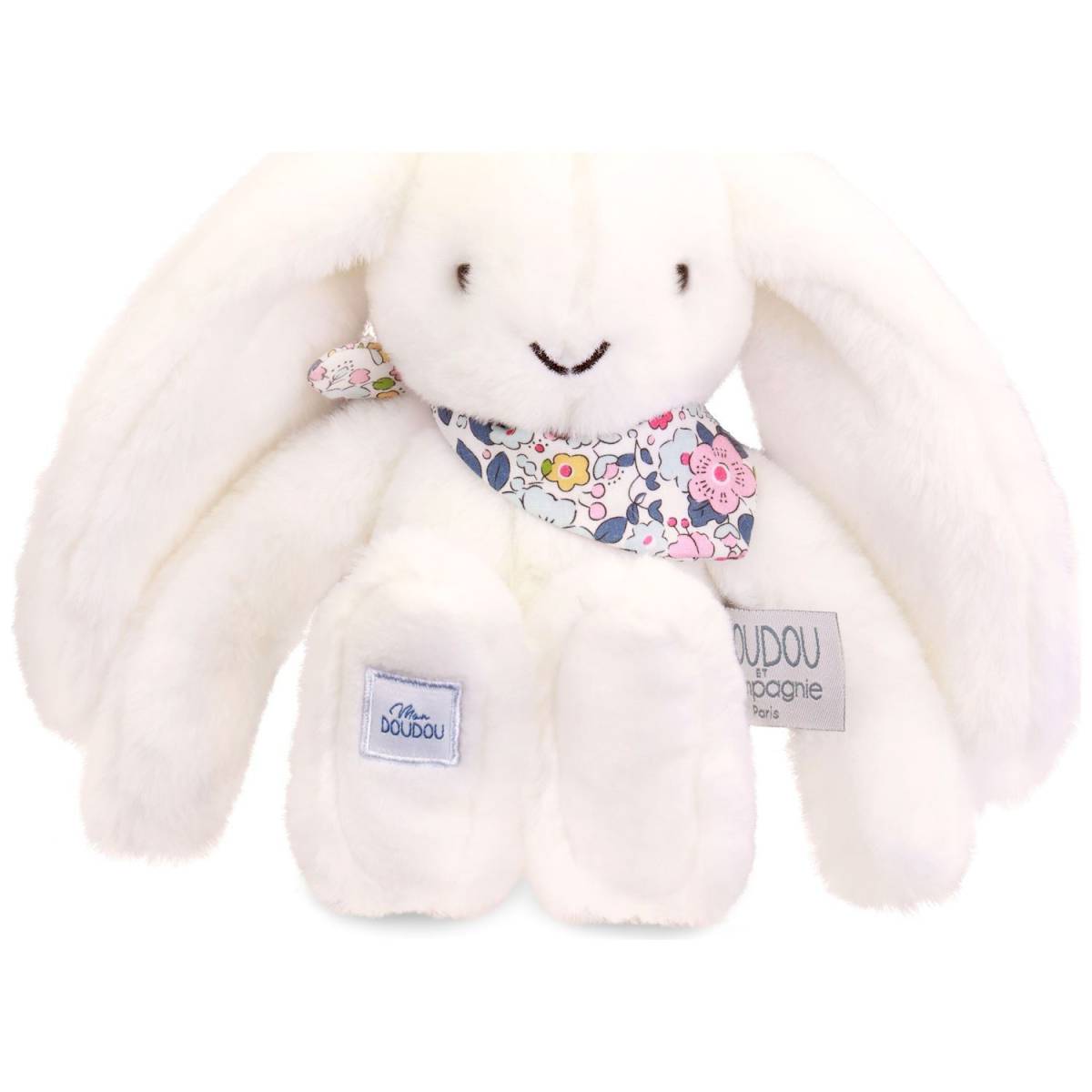 Peluche Lapin Fleurette Blanc 25cm
