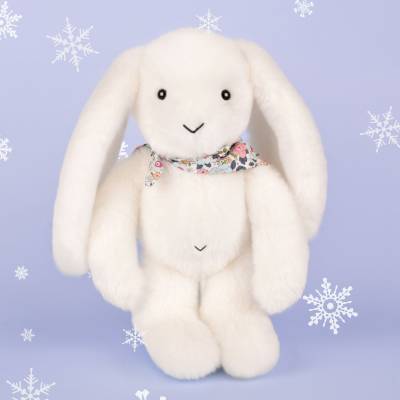Peluche Lapin Fleurette Blanc 25cm