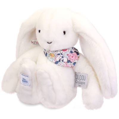 Peluche Lapin Fleurette Blanc 25cm