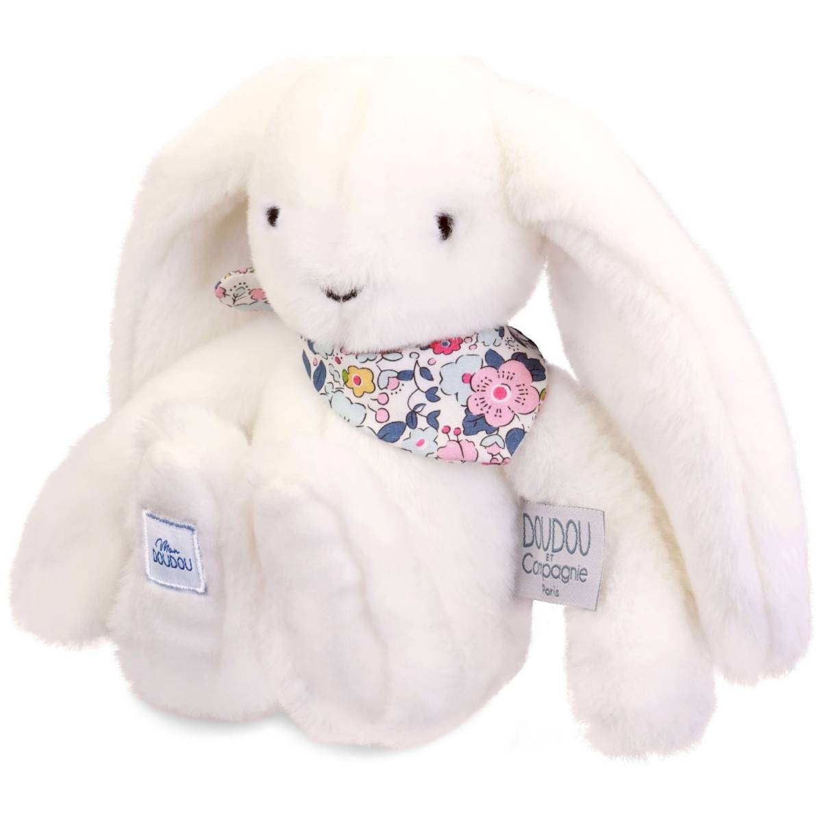 Peluche Lapin Fleurette Blanc 25cm