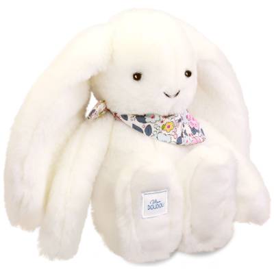 Peluche Lapin Fleurette Blanc 25cm