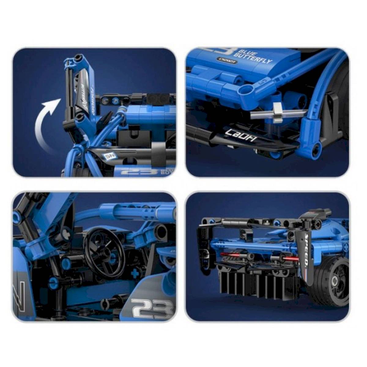 Voiture de course rétrofriction bleue à construire 380 pièces