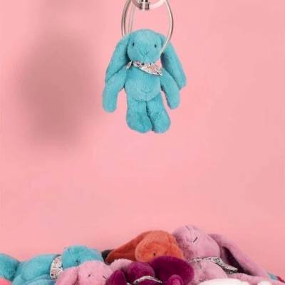 Peluche Lapin Fleurette turquoise 25cm
