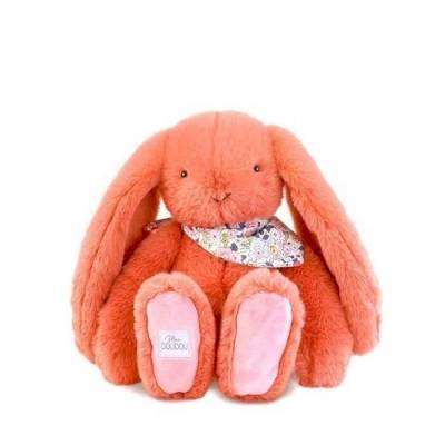 Peluche Lapin Fleurette corail 25cm