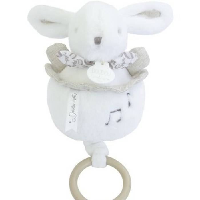 Boite à musique Lapin doudou blanc 20cm Boite à musique Lapin doudou blanc 20cm