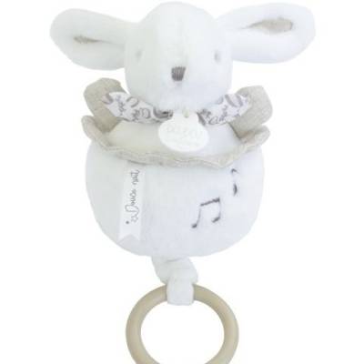 Boite à musique Lapin doudou blanc 20cm
