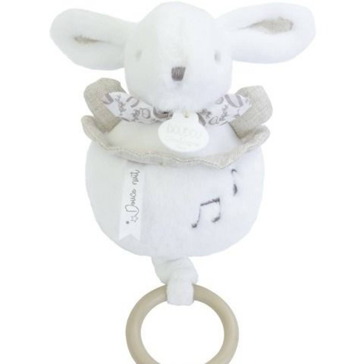 Boite à musique Lapin doudou blanc 20cm