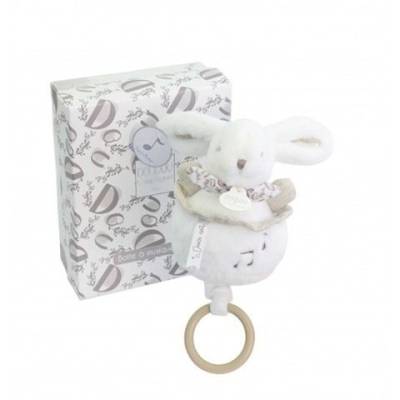Boite à musique Lapin doudou blanc 20cm