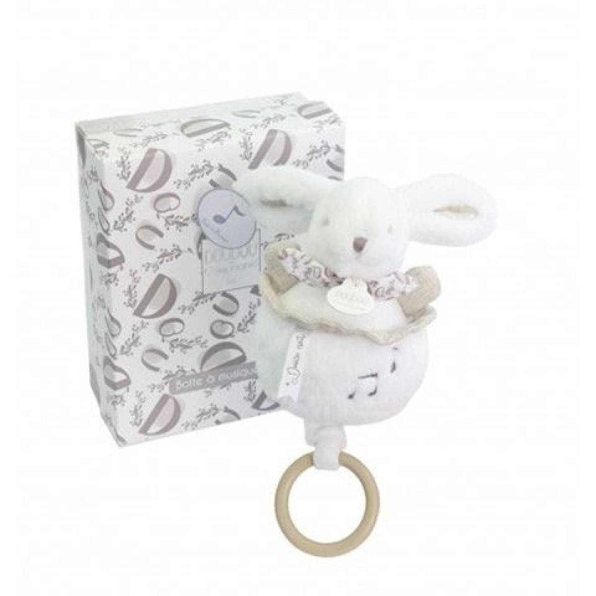 Boite à musique Lapin doudou blanc 20cm