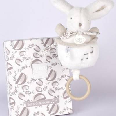 Boite à musique Lapin doudou blanc 20cm