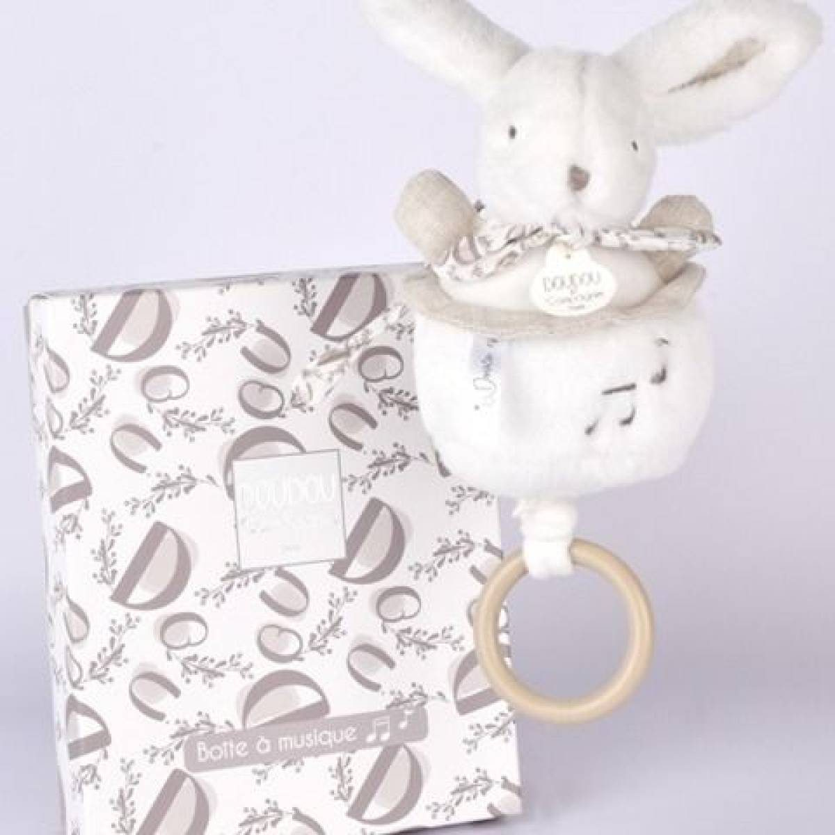 Boite à musique Lapin doudou blanc 20cm