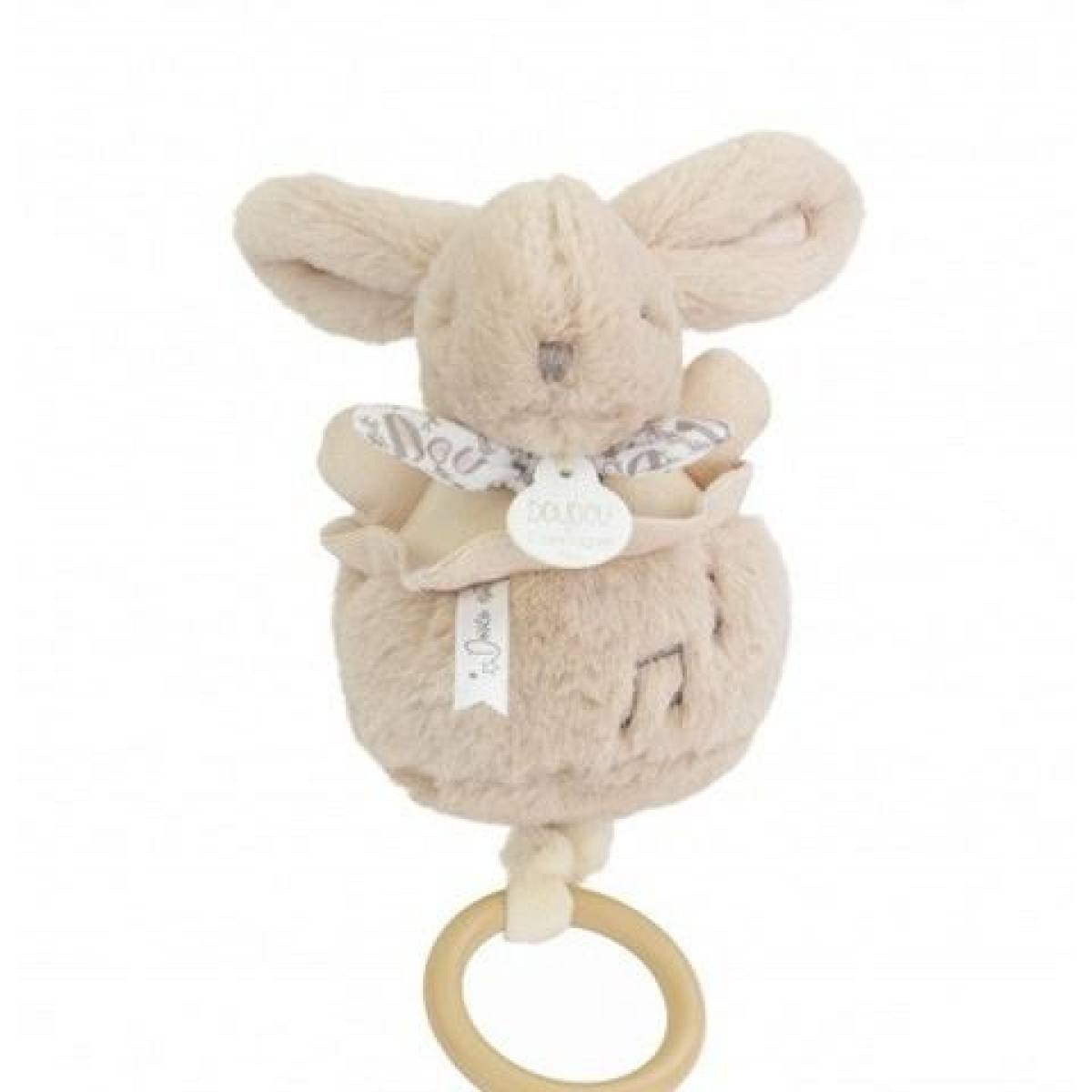 Boite à musique Lapin doudou beige 20cm