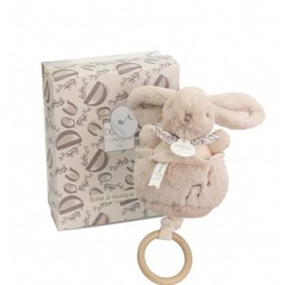 Boite à musique Lapin doudou beige 20cm