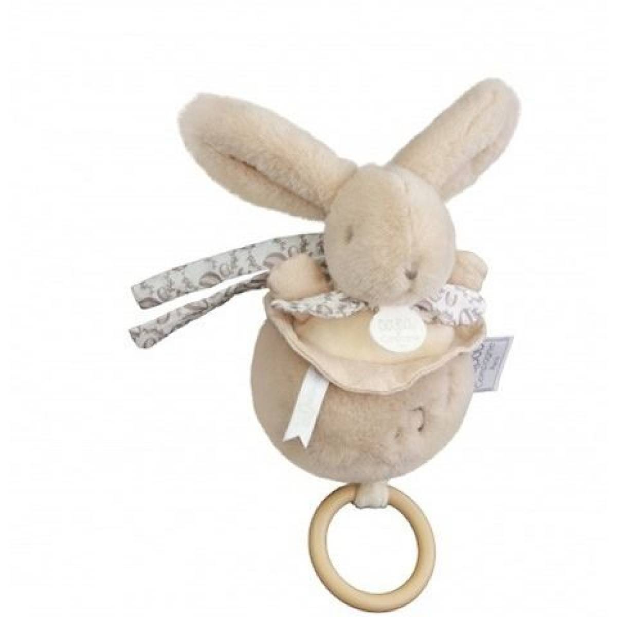 Boite à musique Lapin doudou beige 20cm