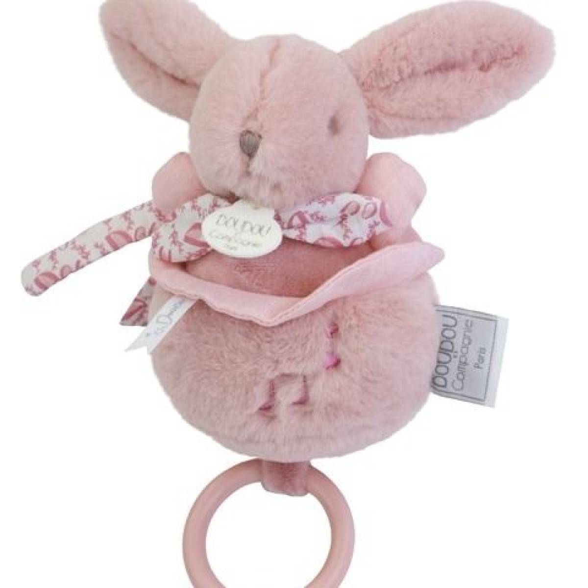 Boite à musique Lapin doudou rose 20cm