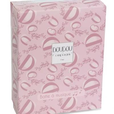 Boite à musique Lapin doudou rose 20cm