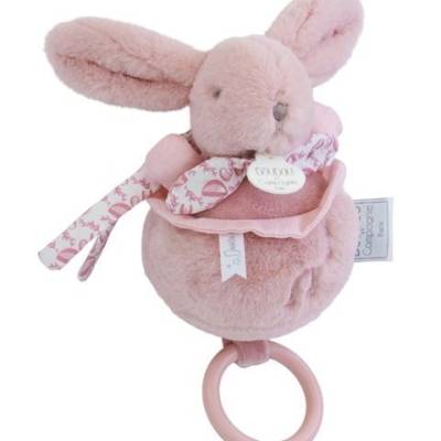 Boite à musique Lapin doudou rose 20cm