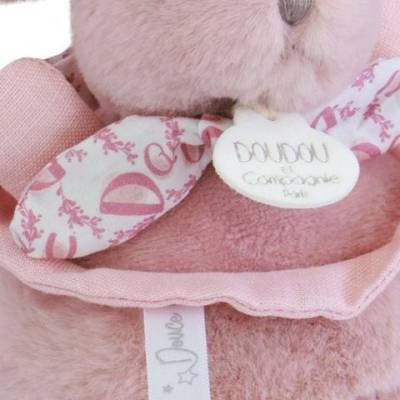 Boite à musique Lapin doudou rose 20cm