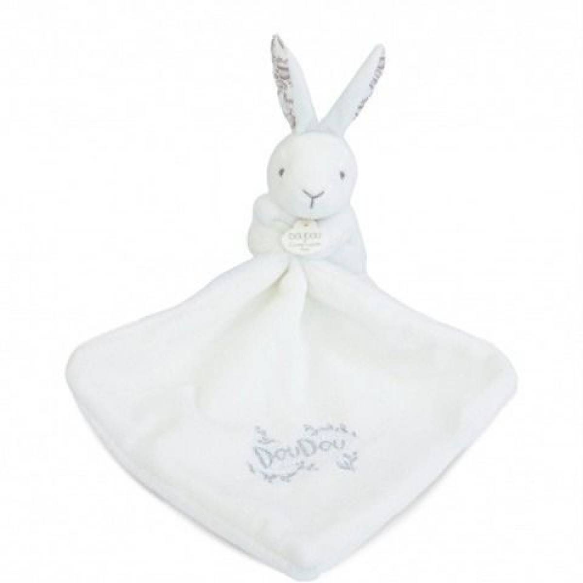 Doudou Lapin mouchoir blanc 10cm