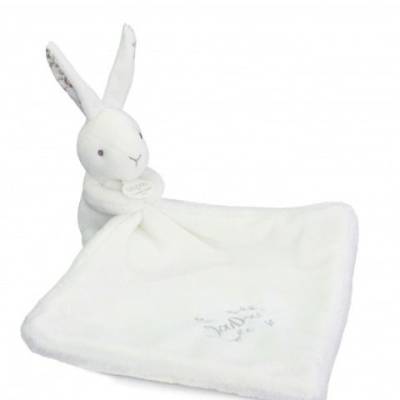 Doudou Lapin mouchoir blanc 10cm