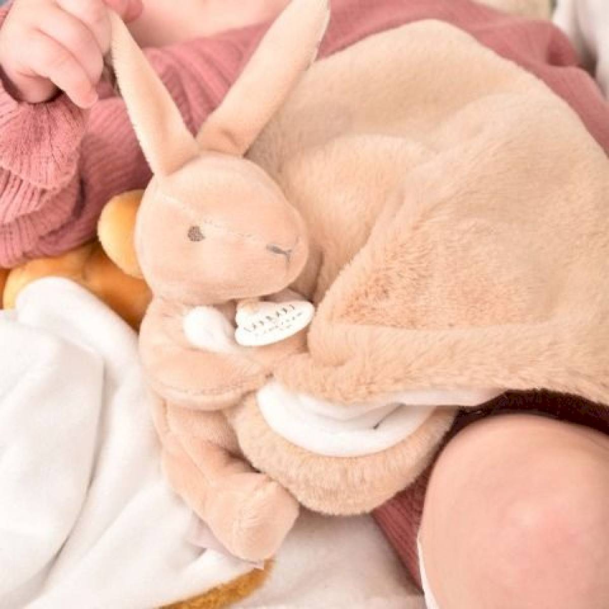 Doudou Lapin mouchoir beige 10cm