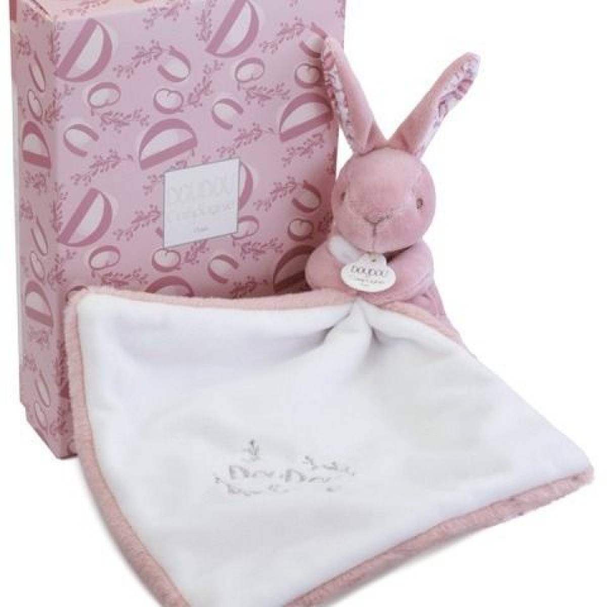 Doudou Lapin mouchoir rose 10cm