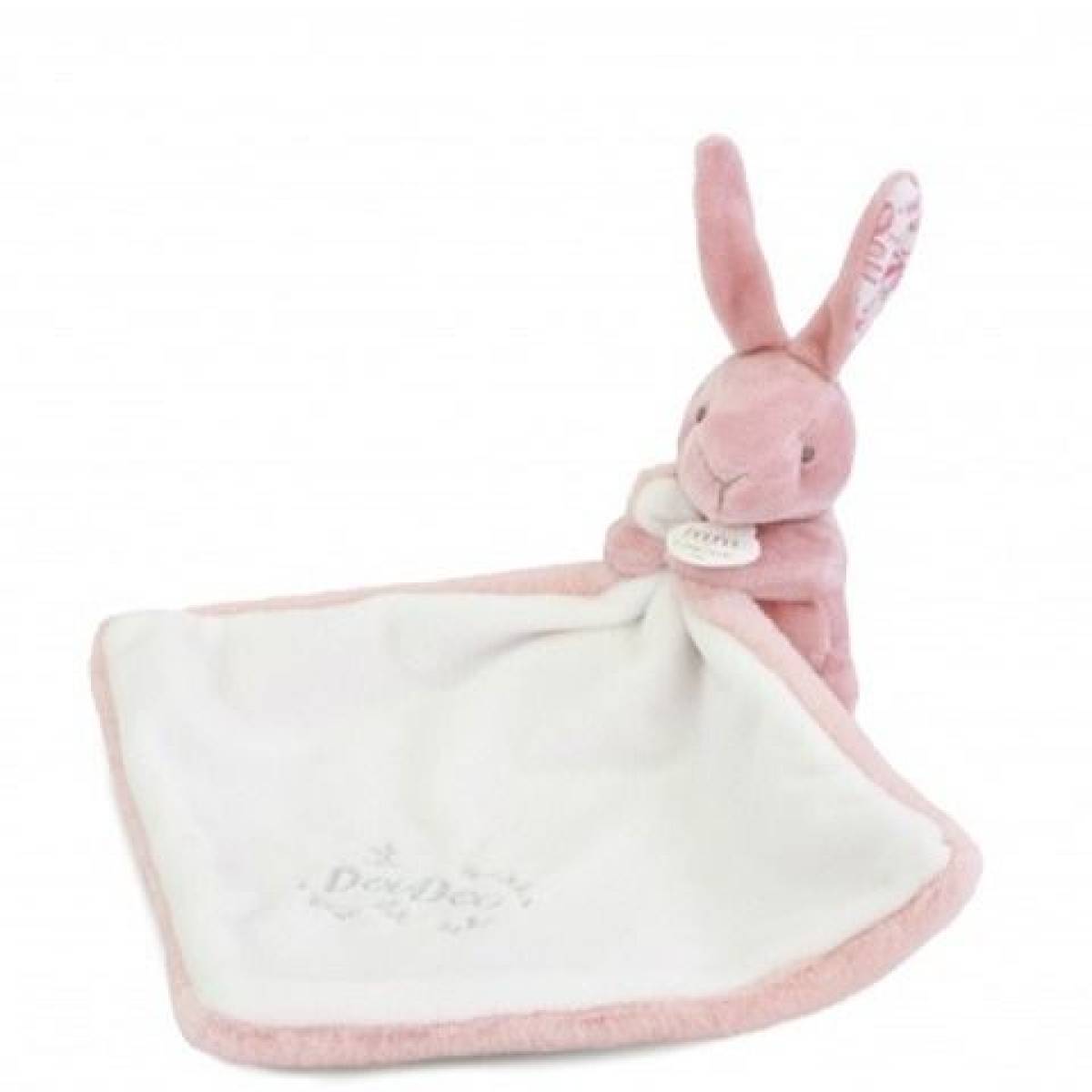 Doudou Lapin mouchoir rose 10cm