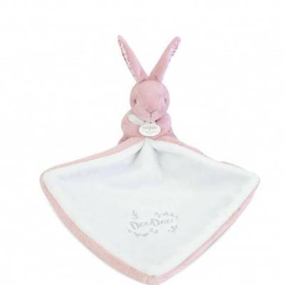 Doudou Lapin mouchoir rose 10cm