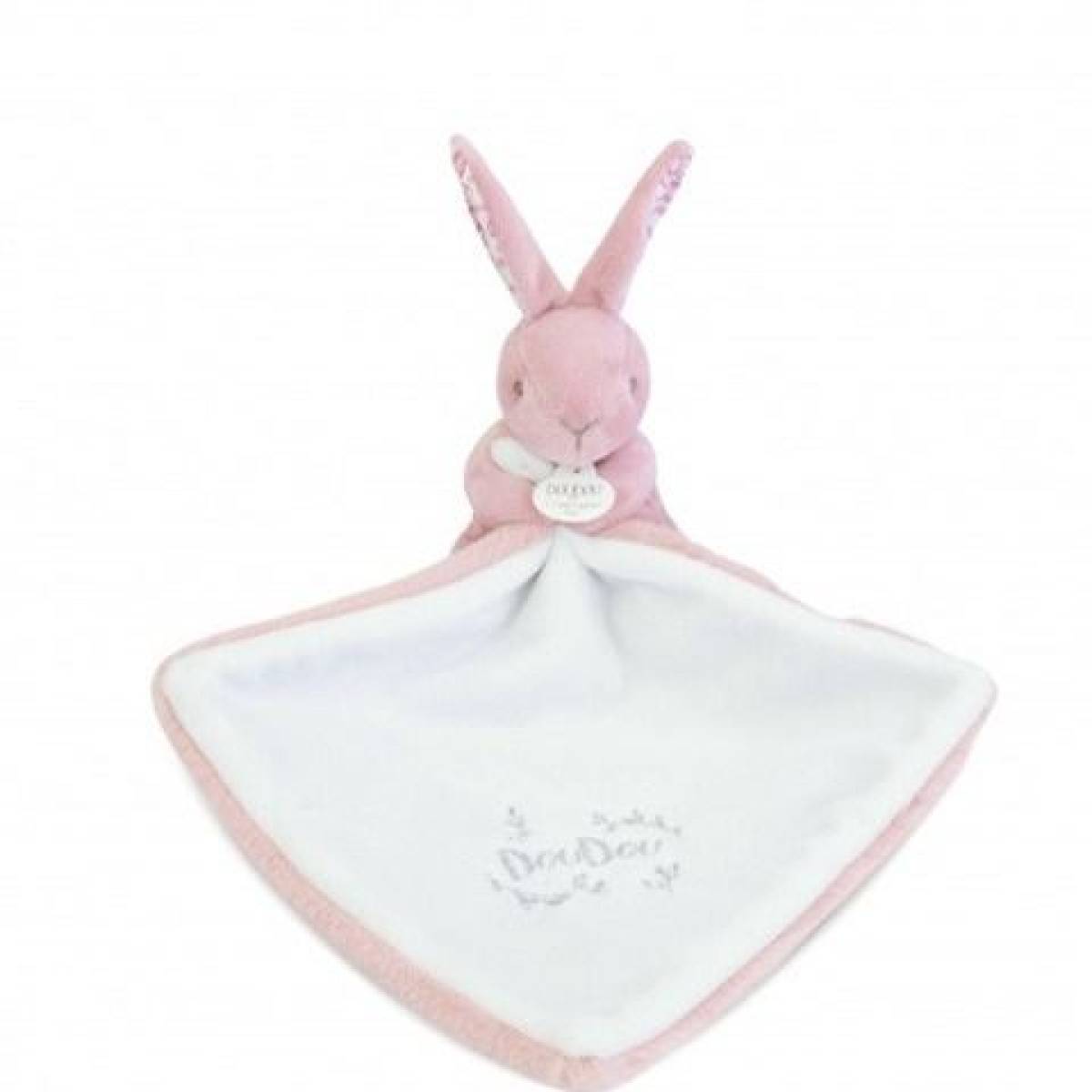 Doudou Lapin mouchoir rose 10cm