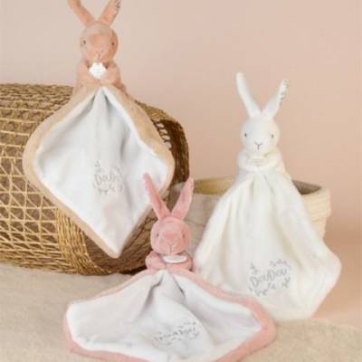 Doudou Lapin mouchoir rose 10cm