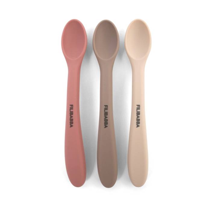 Set de 3 cuillères d'apprentissage en silicone rose-taupe-ivoire