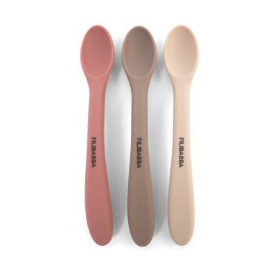 Set de 3 cuillères d'apprentissage en silicone rose-taupe-ivoire