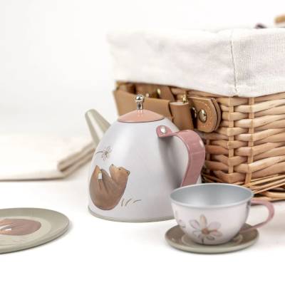 Service à thé Forêt en métal avec panier en osier