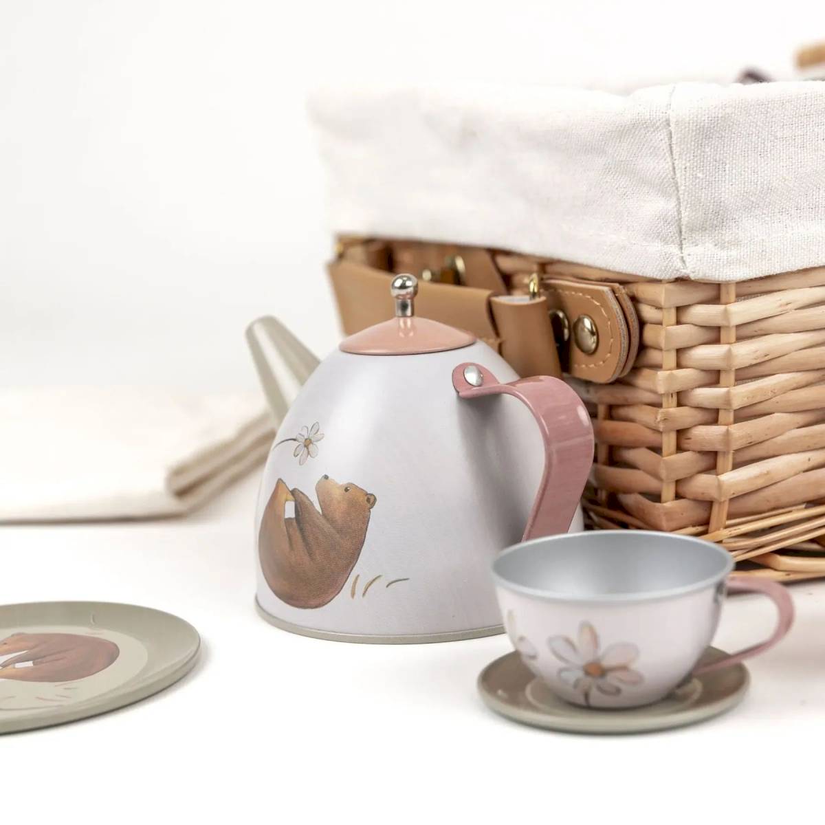 Service à thé Forêt en métal avec panier en osier