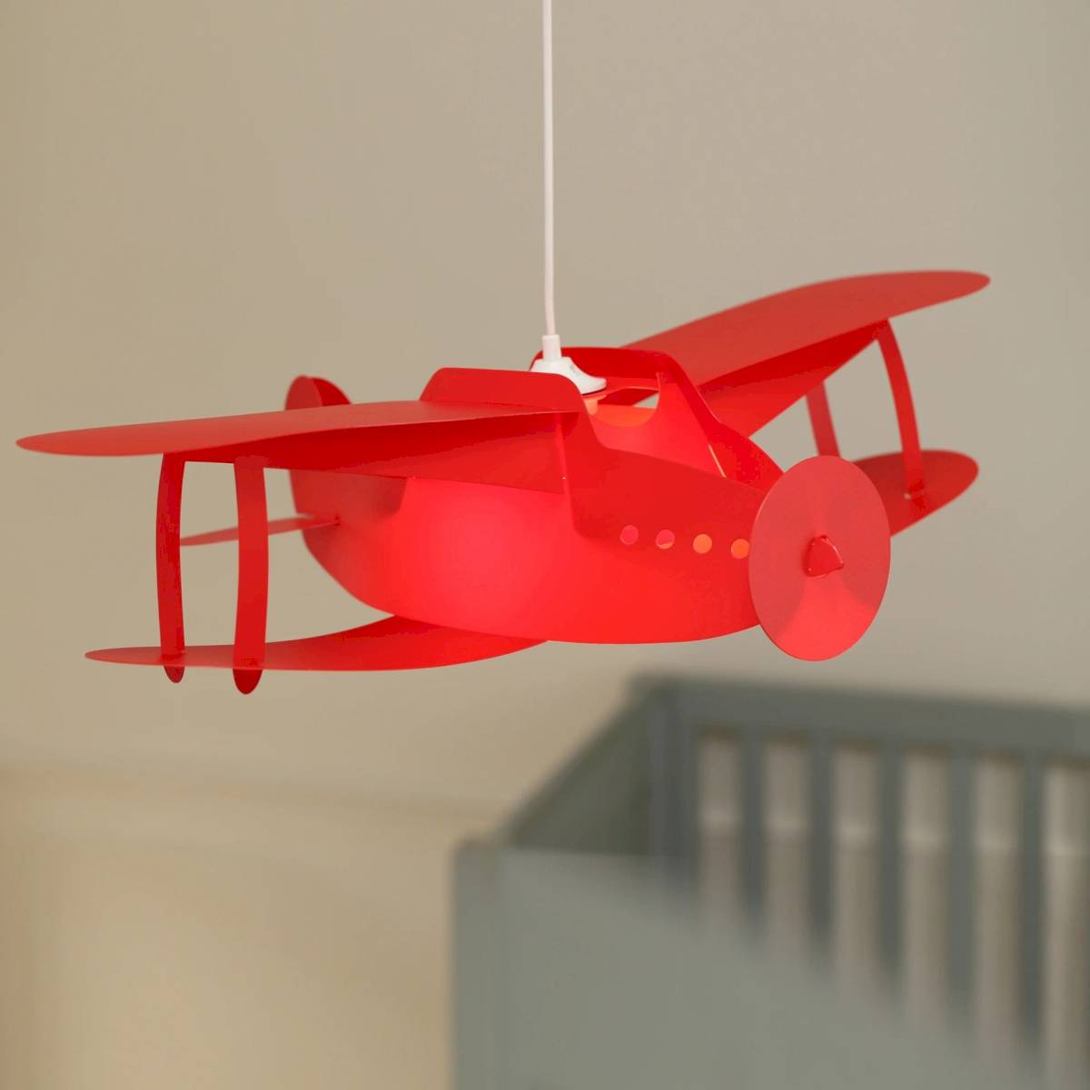 Lampe suspension avion biplan rouge