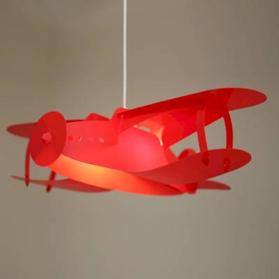 Lampe suspension avion biplan rouge